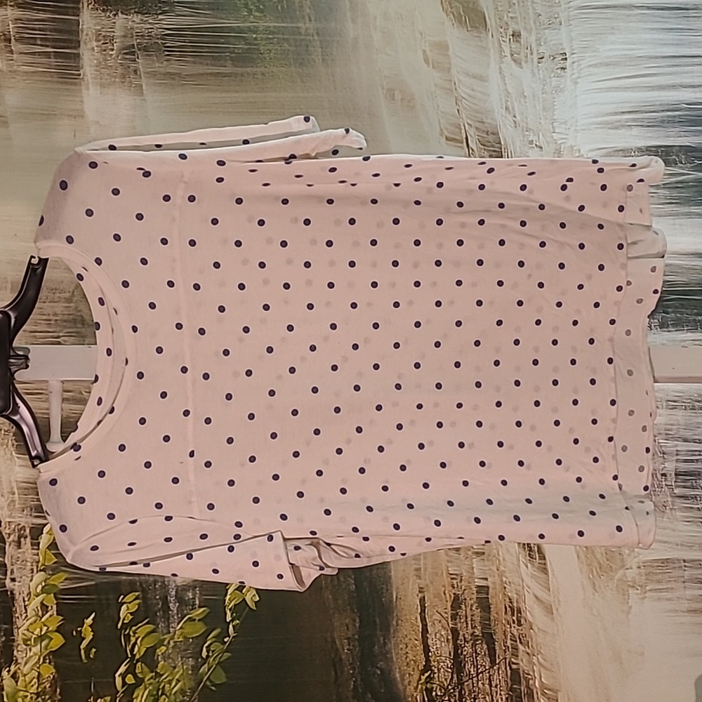 Falls Creek Womens Large white blue polka dot short sleeve super soft Tshirt